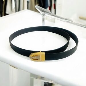 Rare Vintage YSL Yves Saint Laurent Black Genuine Leather Gold Silver Buckle 44